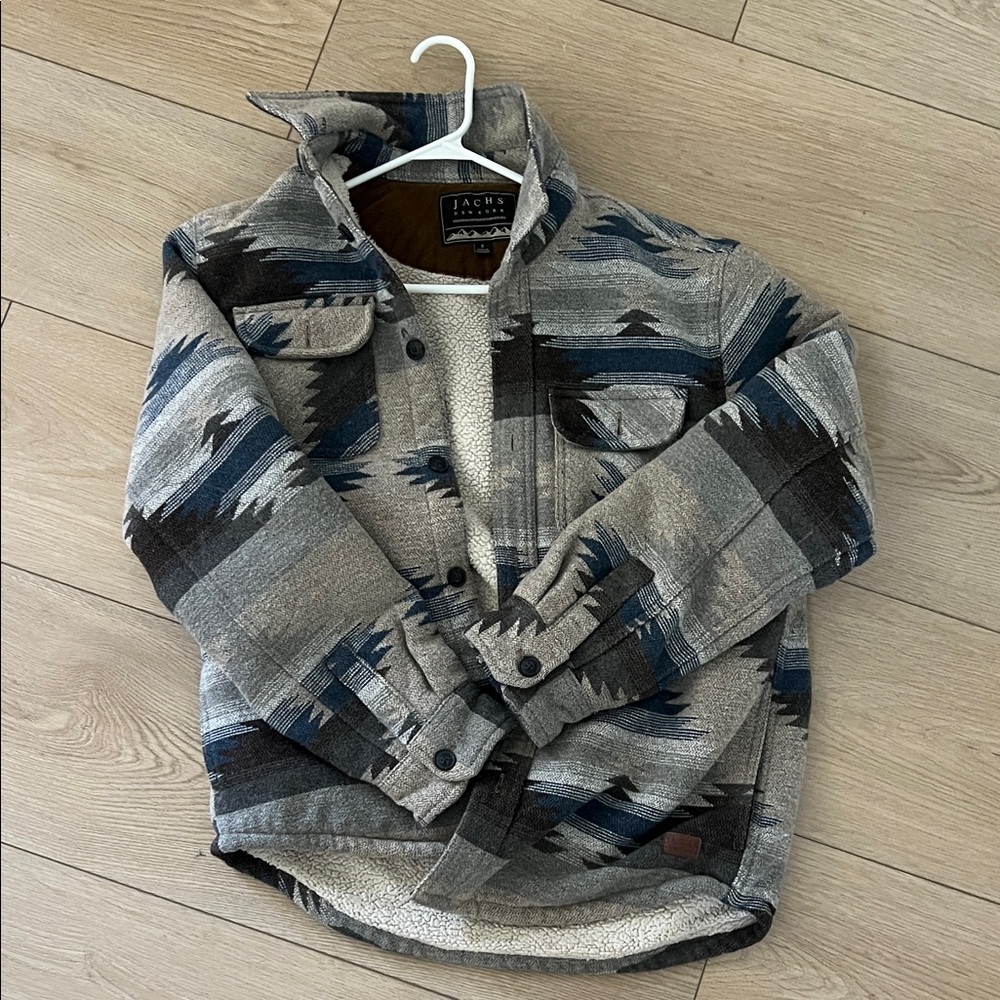 Jachs Southwestern Pattern Sherpa-Lined Jacket in Gray, Blue, Brown